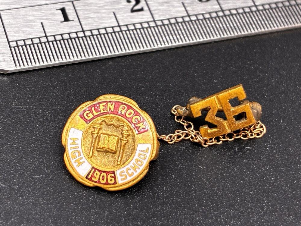 Vintage Glen Rock High School 1906 Pin Guard Chain Class 36 Gold Tone